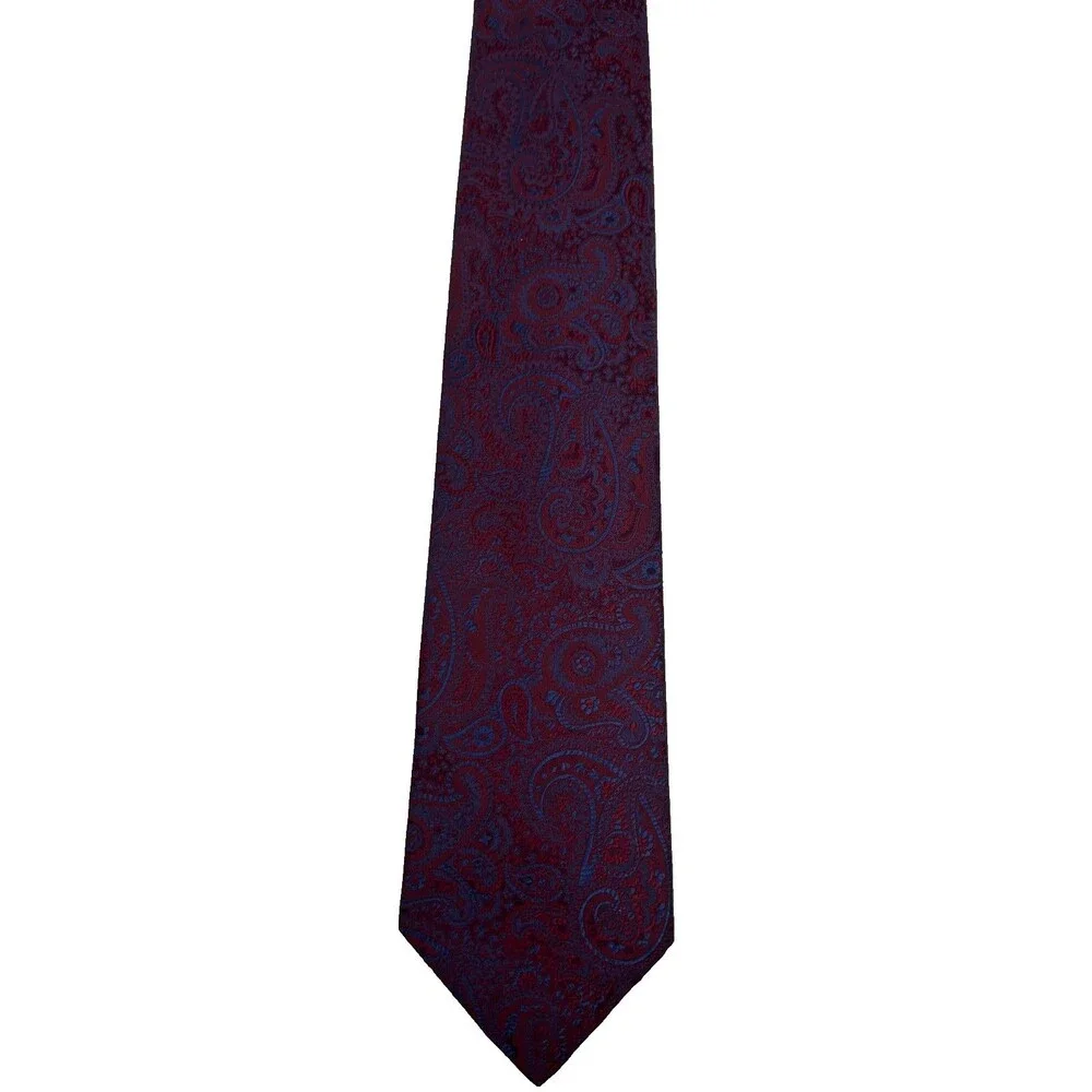 Tommy Hilfiger Men’s Silk Tie Red Blue Paisley USA‎ Made Necktie 58” x 3.5”